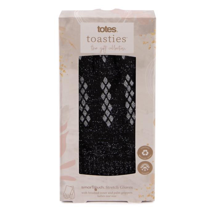totes toasties® Ladies Stretch Knitted SmarTouch Gloves Black Sparkle Extra Image 1